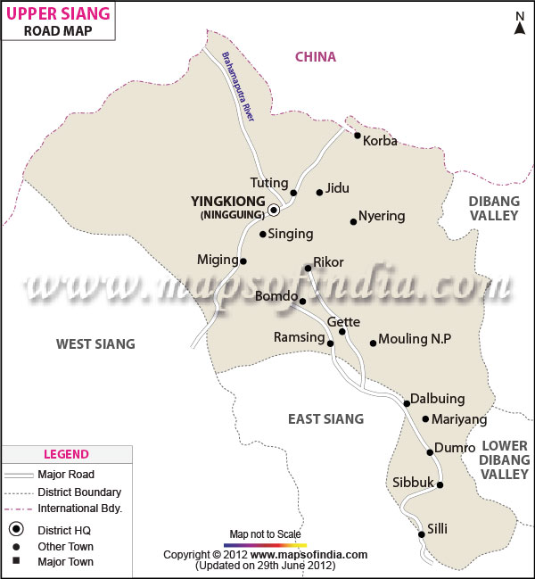 Road Map of Upper Siang 