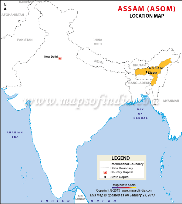 Map of India Depicting Location of Assam
