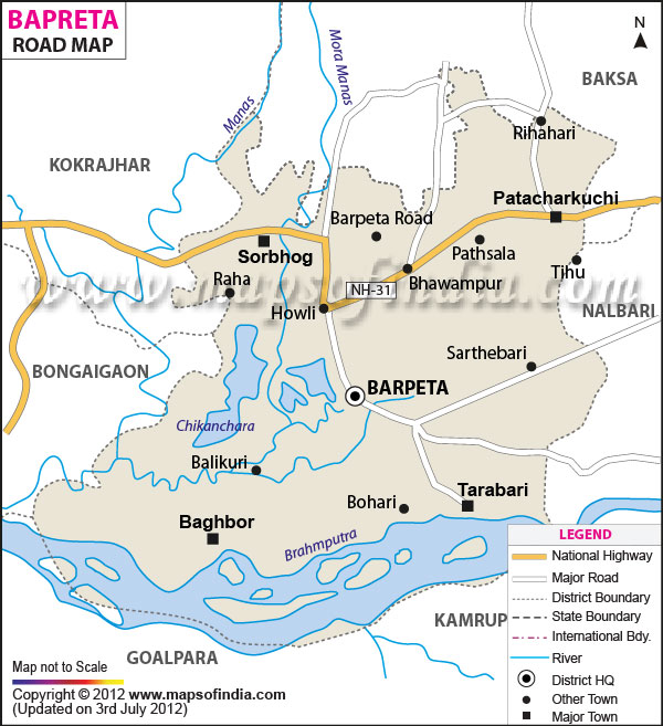Road Map of Barpeta 