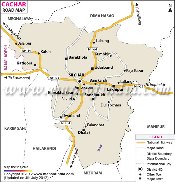 Road Map of Cachar 