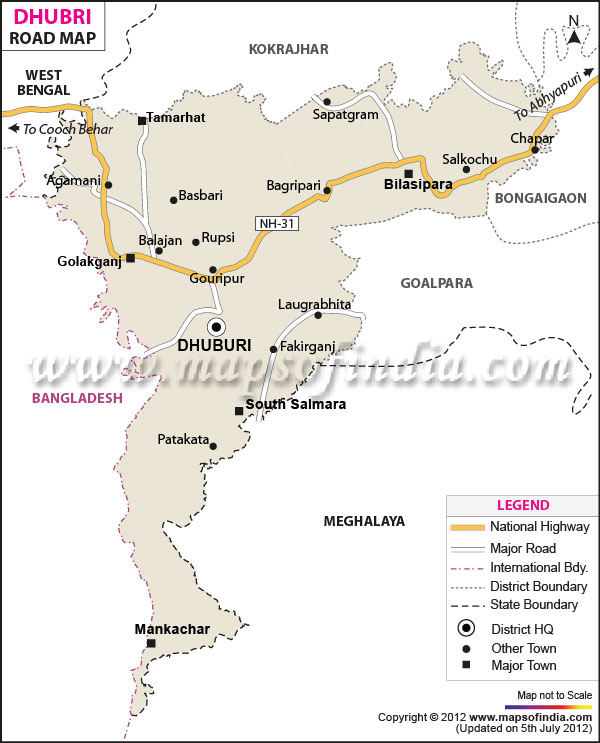 Road Map of Dhubri 