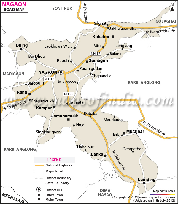 Road Map of Nagaon 