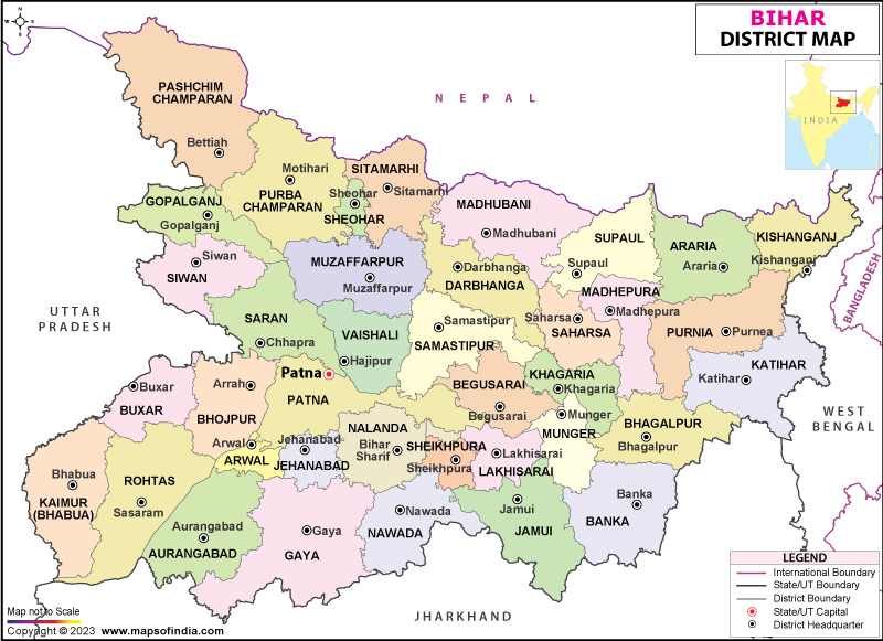 Bihar District Map List Of Districts In Bihar