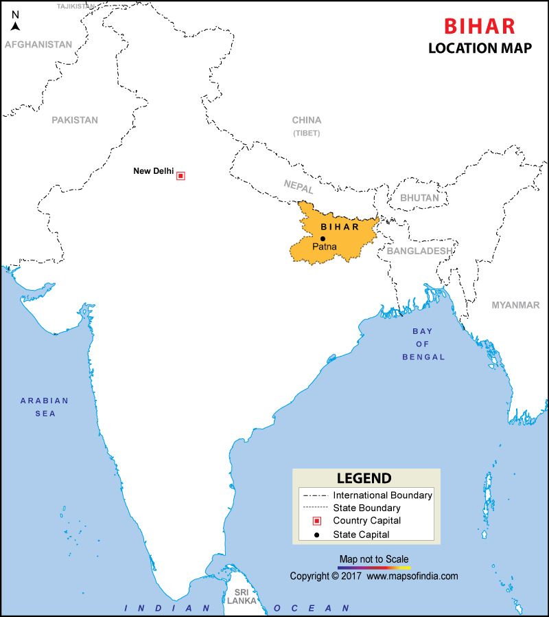 Map of India Depicting Location of Bihar