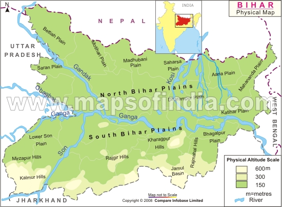 Physical Map of Bihar