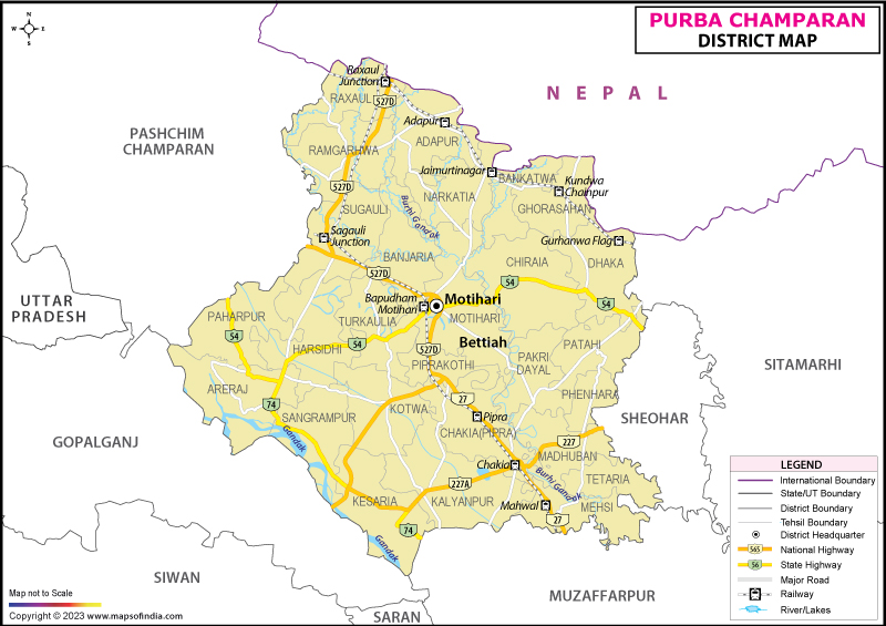 District Map of Purbi Champaran