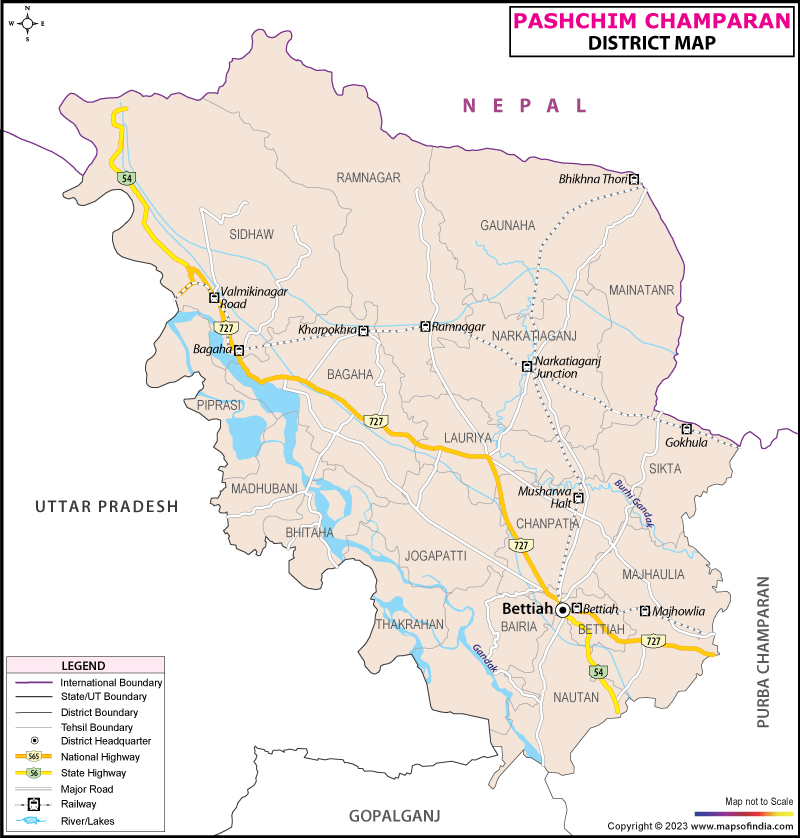 District Map of Paschim Champaran