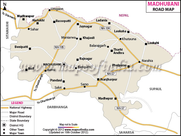 Road Map of Madhubani