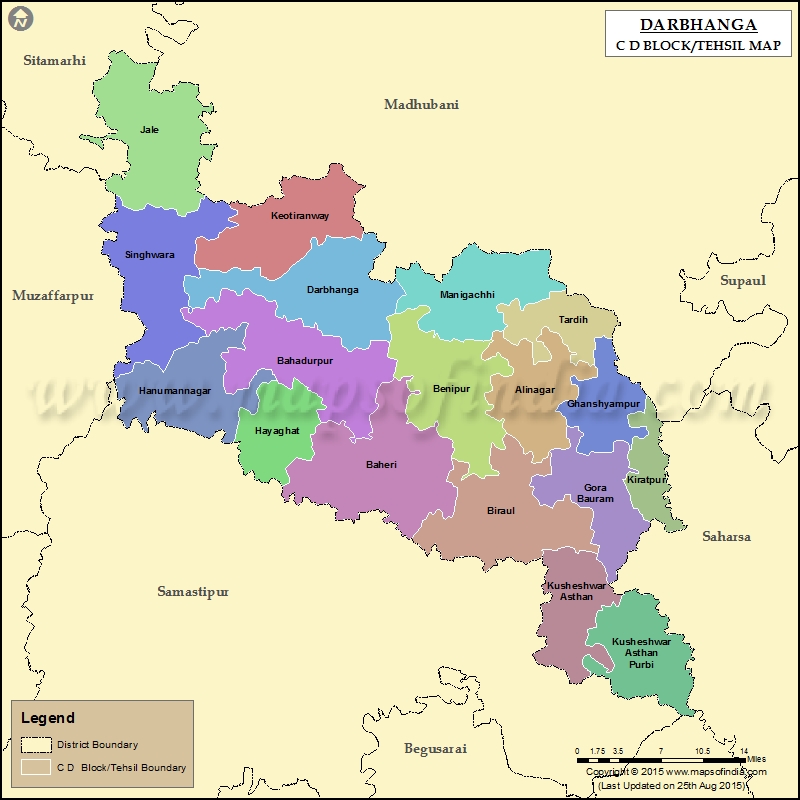 Darbhanga Tehsil Map, Bolcks in Darbhanga