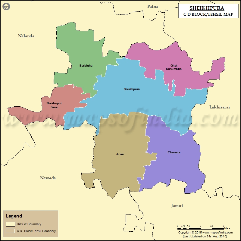 Sheikhpura Tehsil Map, Bolcks in Sheikhpura