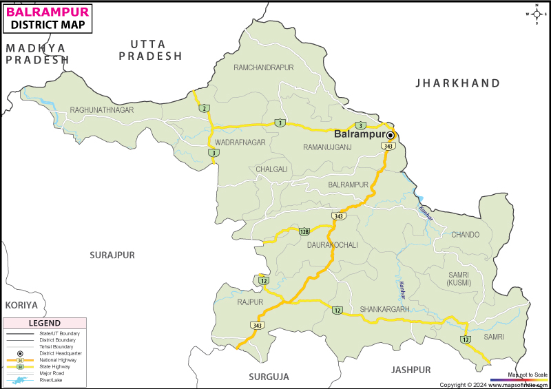 Balrampur In Up Map Balrampur District Map Chhattisgarh