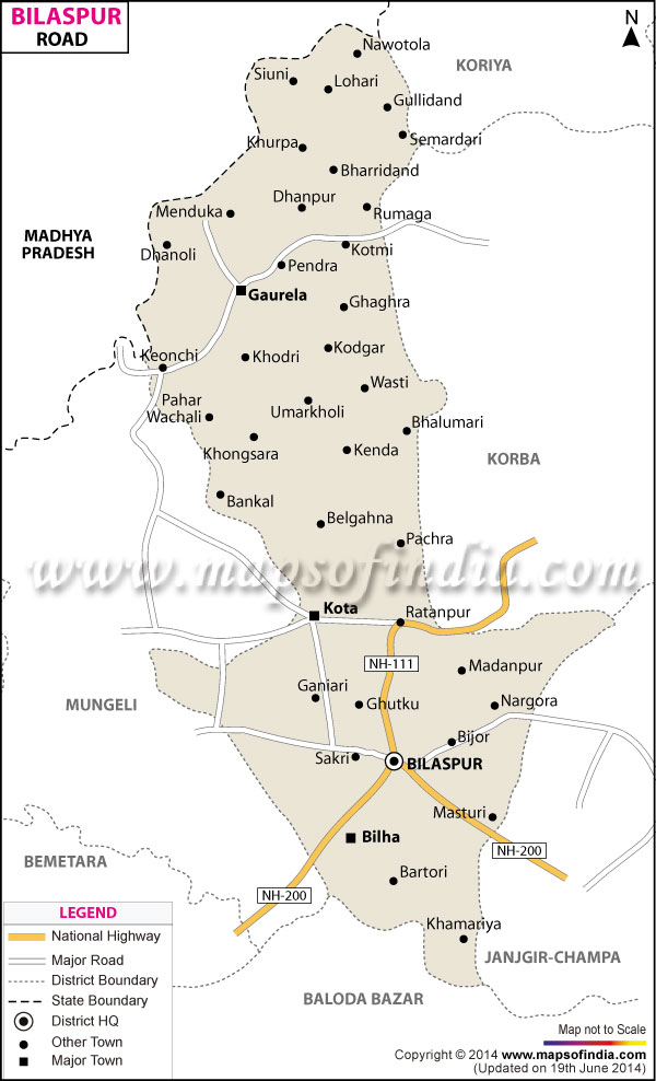 Road Map of  Bilaspur