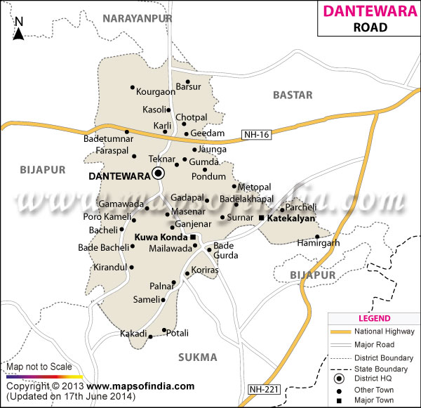 Road Map of  Dantewada