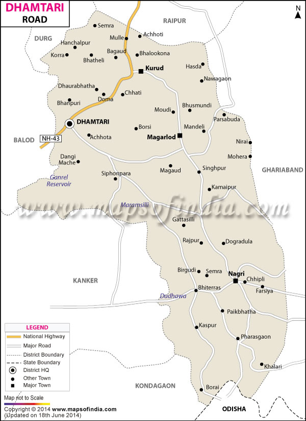 Road Map of  Dhamtari