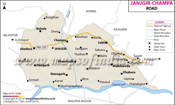 Road Map of  Janjgir-Champa