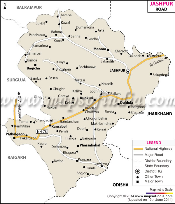 Road Map of  Jashpur