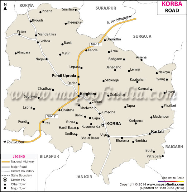Road Map of  Korba