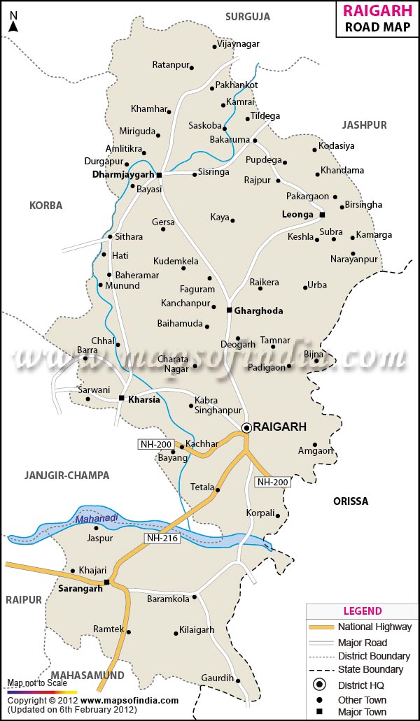 Road Map of  Raigarh