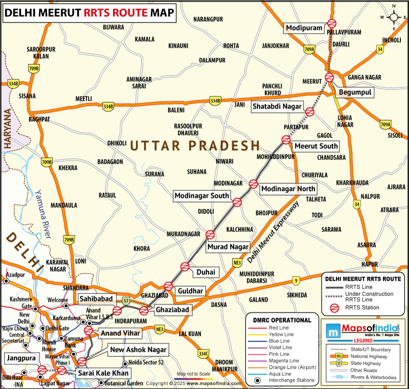 Delhi–Meerut RRTS Metro Route Map