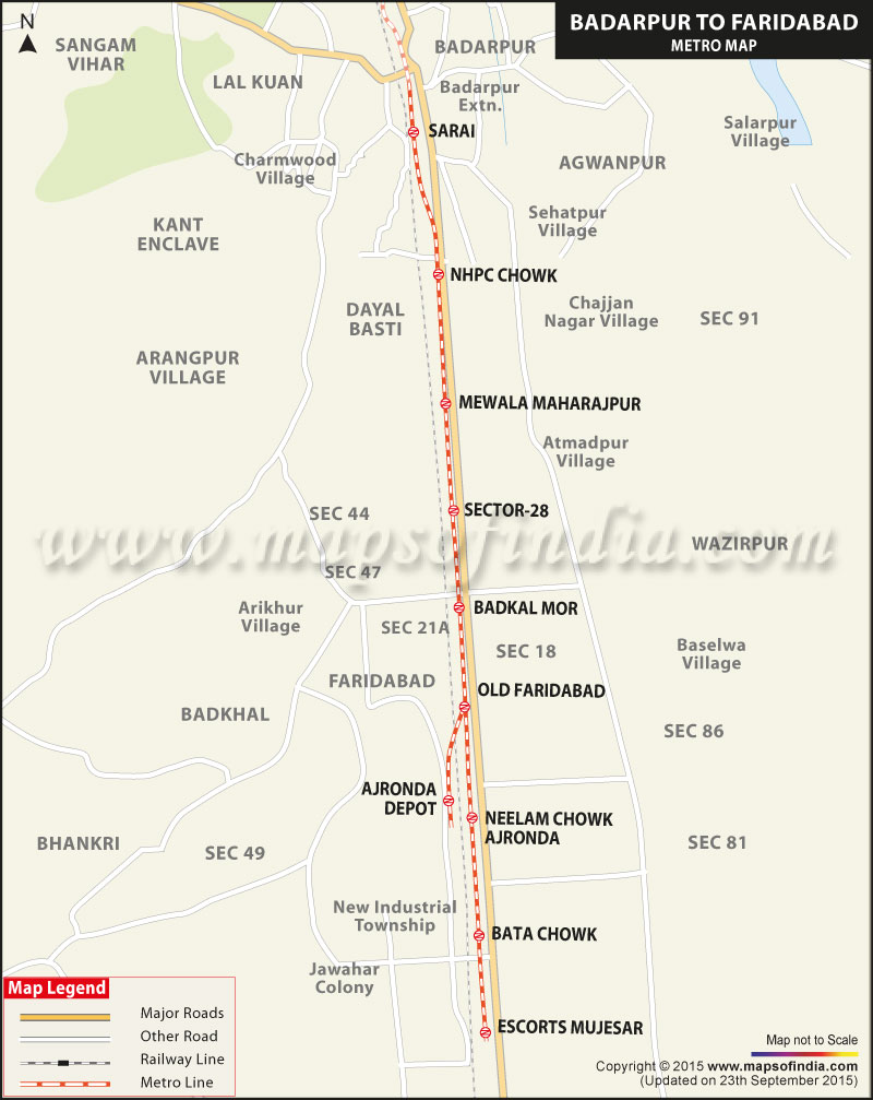 Badarpur to Faridabad Metro Map