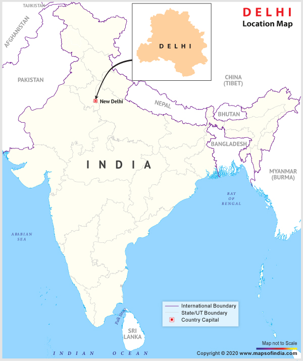 Map of India Depicting Location of Delhi