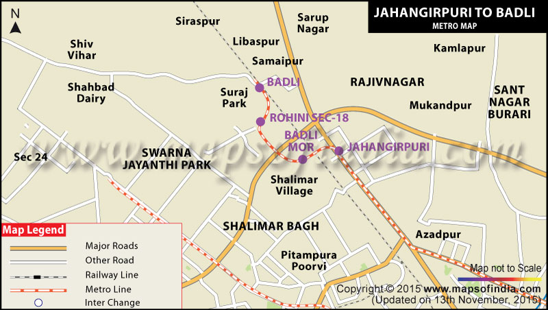 Route Map of Jahangirpuri to Badli Metro