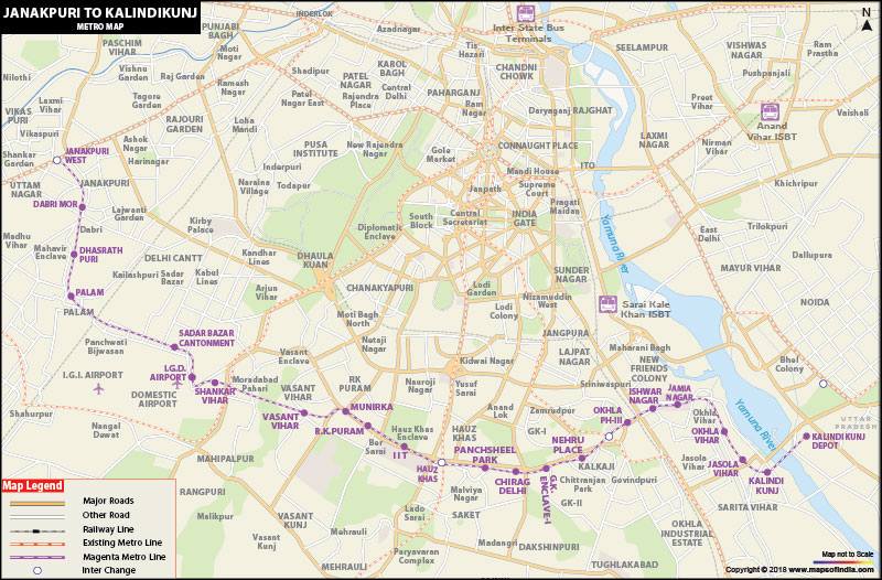 Route Map of Janakpuri to Kalindi Kunj Metro