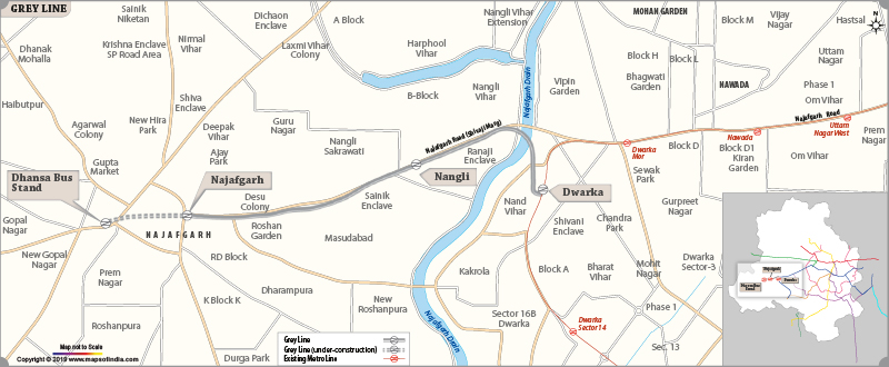 Route Map of Dwarka to Najafgarh Metro