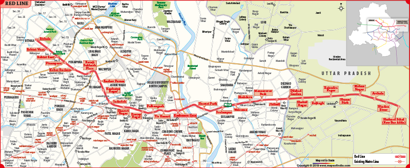 Red Line Delhi Metro Map