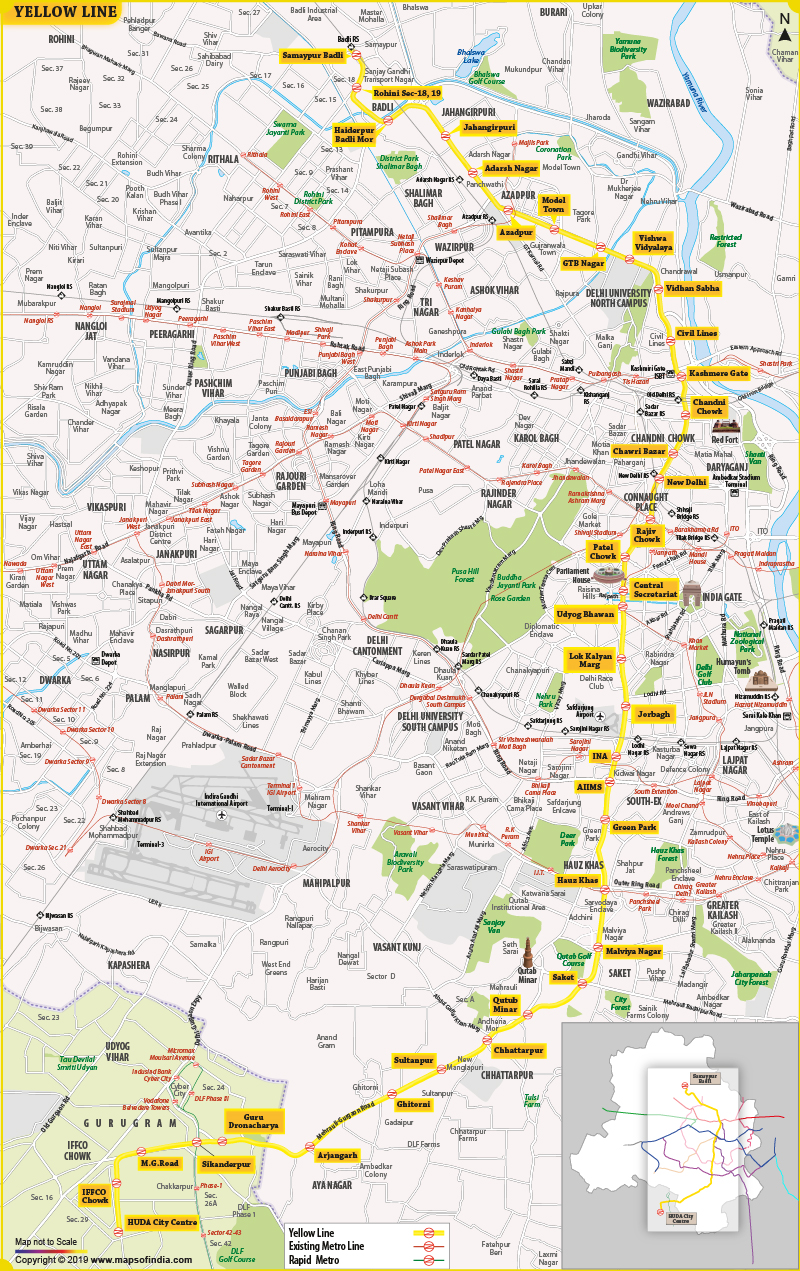 Delhi Metro Yellow Line Route Map