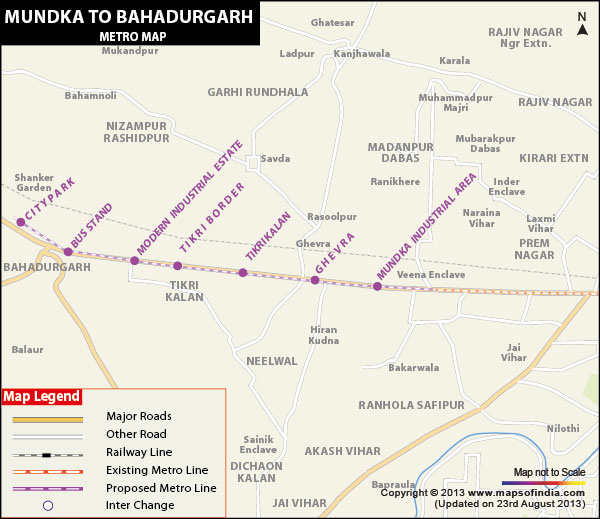 Route Map of Mundka to Bahadurgarh Metro