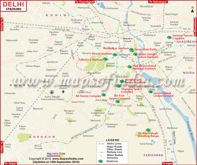 Map of Stadiums in New Delhi