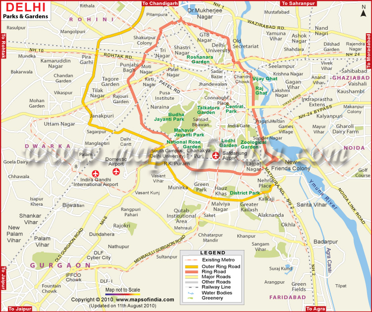 Parks and Gardens in Delhi Map