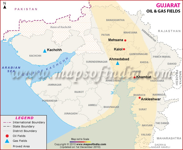 Map of Major Oil and Gas Fields in Gujarat