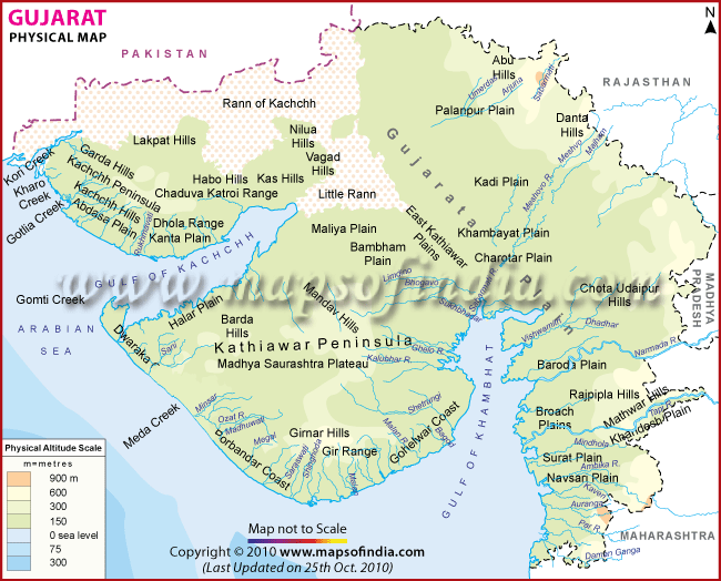 Physical Map of Gujarat 