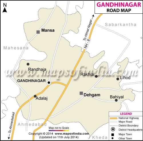Gandhinagar District Map With Villages Gandhi Nagar Road Map