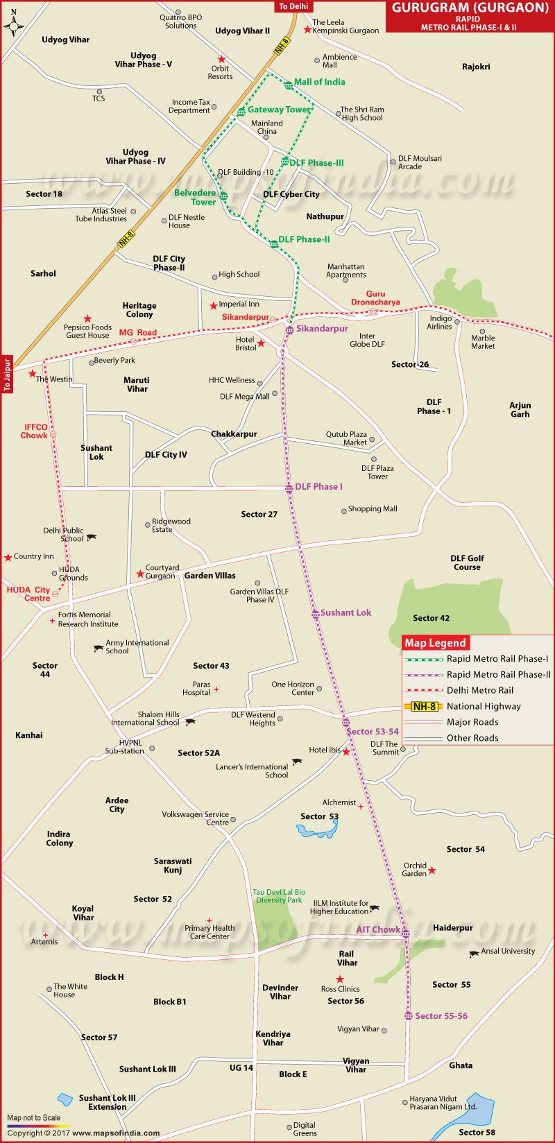 Map of Gurgaon Rapid Metro Rail Network