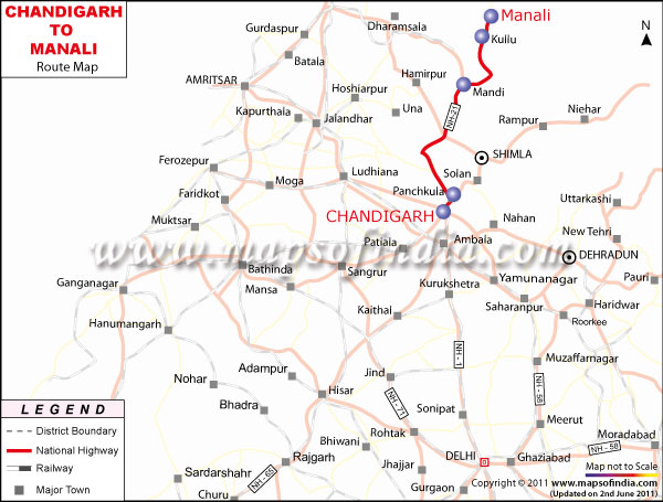 Route Map from Chandigarh to Manali