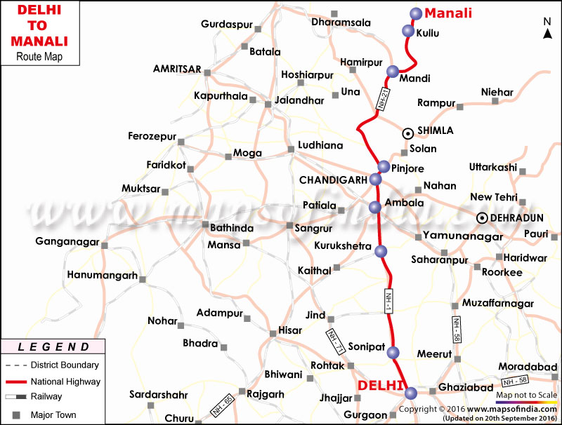 Route Map from Delhi to Manali
