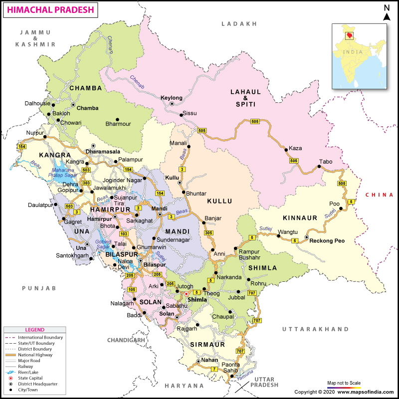 Himachal Pradesh Map | Map of Himachal Pradesh Map - State, Districts  Information and Facts