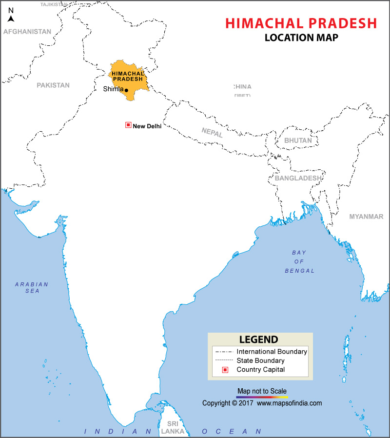 Map of India Depicting Location of Himachal Pradesh