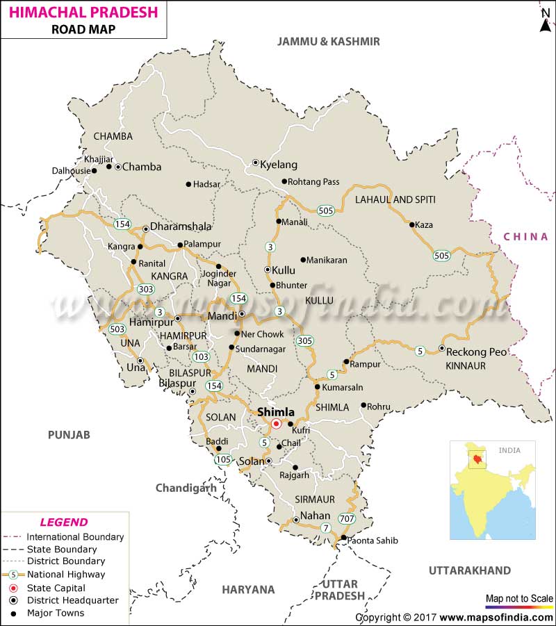 Road Network Map of Himachal Pradesh