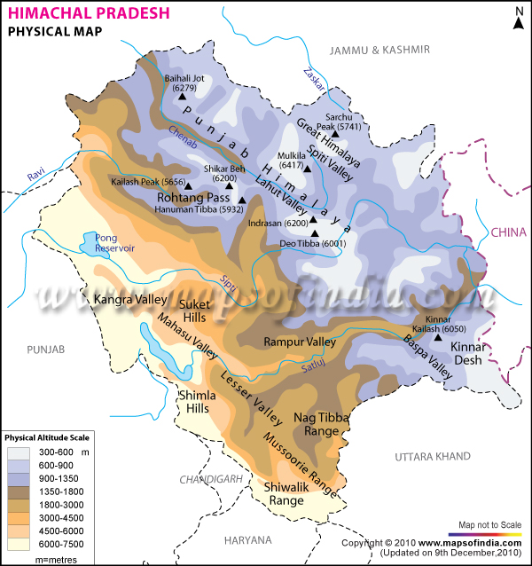 Physical Map of Himachal Pradesh