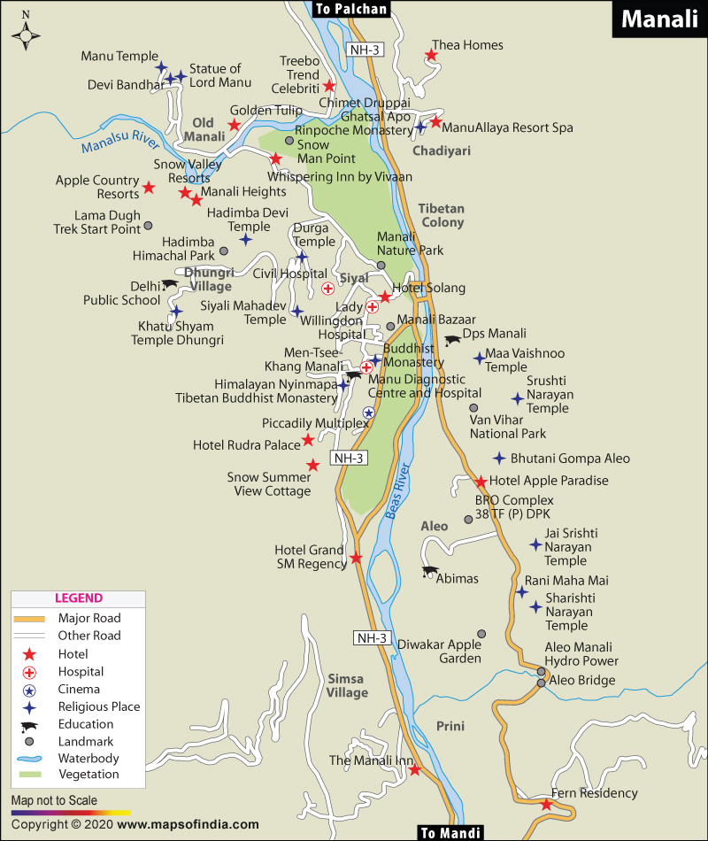 shimla kullu manali map india Manali City Map shimla kullu manali map india