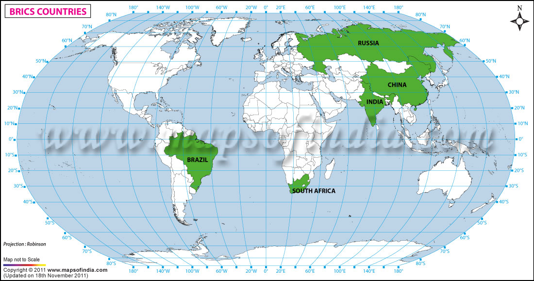 Large Map of BRICS Countries