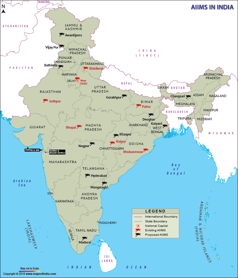 Map of AIIMS in India