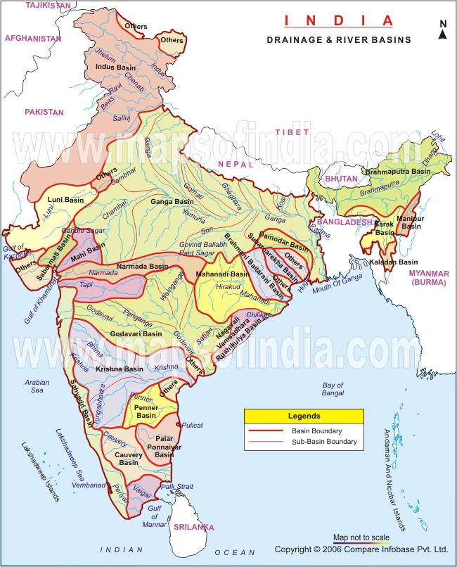 Major Drainage River Basins In India