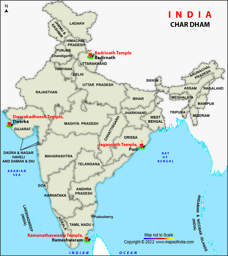 Map of Char Dham in India
