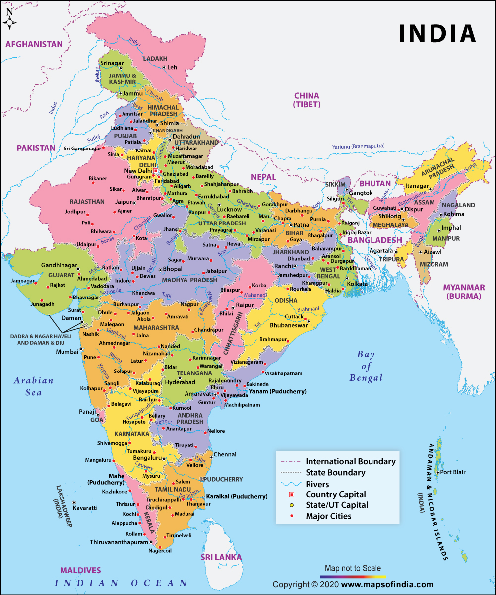 political map of india with districts India Large Colour Map India Colour Map Large Colour Map Of India political map of india with districts