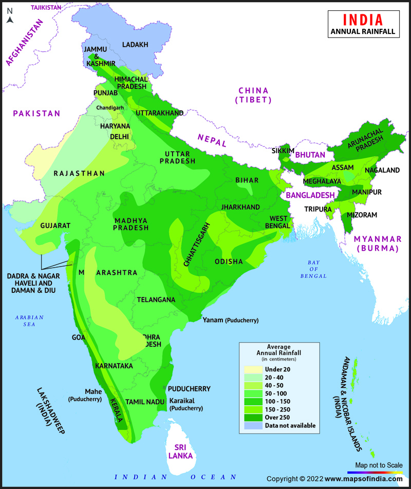 Annual Rainfall Map of India